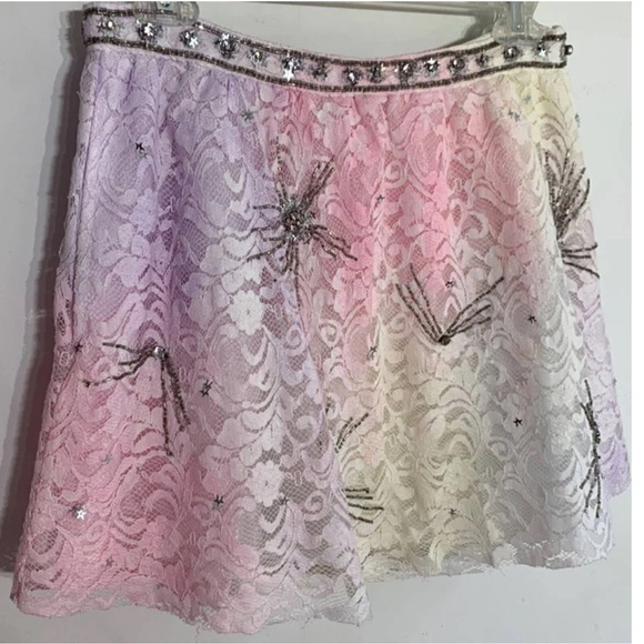 Loveshackfancy x free people Kezia lace tie dye starburst sequin mini skirt nwt - Picture 4 of 12